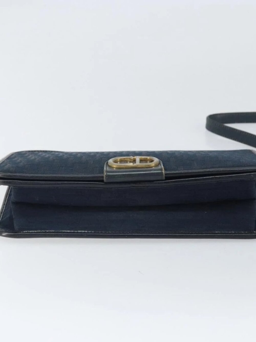 Christian Dior Trotter Canvas Shoulder Bag Navy Gold Auth ka2125 - Picture 5 of 16
